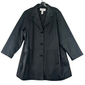 Veranesi Genuine‎ Leather Trench Coat Womens 24W Black Matrix Minimalist Classic